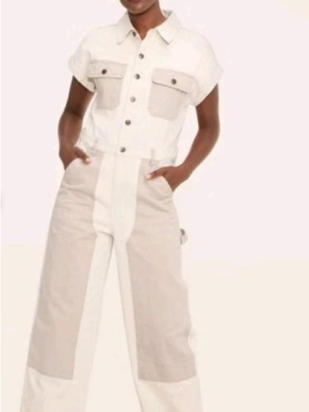Woolrich Two-Tone Beige and White Utility Denim Overalls